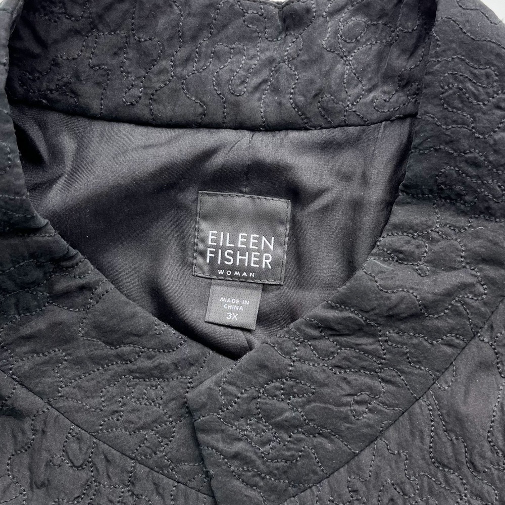 Eileen Fisher Quilted Stand Collar Silk Longline Open Jacket Womens 3X Black - Picture 10 of 12